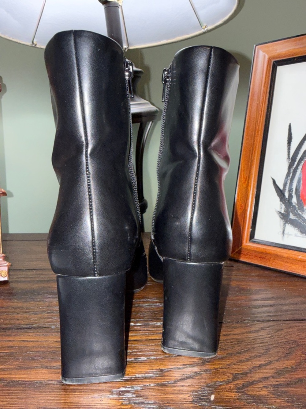 Women's Black Leather Square-Toe Ankle Boots INC SIZE 8 1/2 or 39 1/2 - Picture 9 of 12